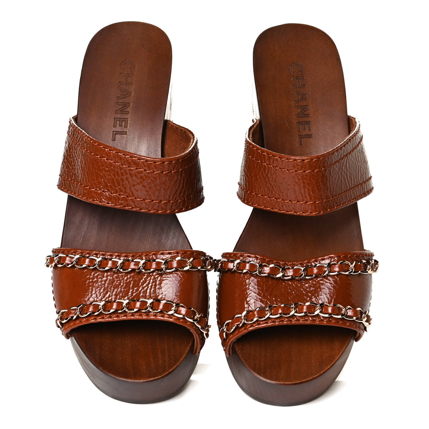 Chanel Glazed Calfskin Wood Chain Sandals 36 Brown 5 of 14