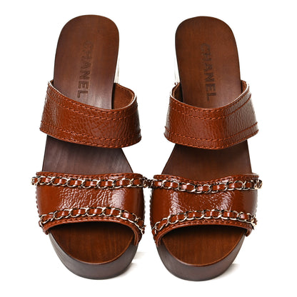Chanel Glazed Calfskin Wood Chain Sandals 36 Brown 5 of 14
