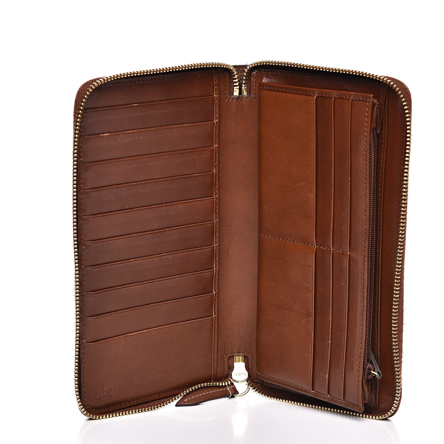 Gucci GG Supreme Monogram Cuoio Toscano Zip Around Organizer Wallet Beige Ebony Cuir 5 of 15