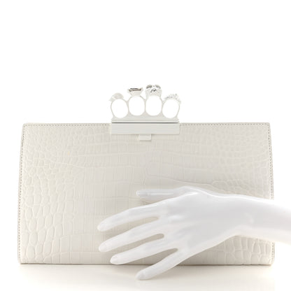 Alexander McQueen Calfskin Crocodile Embossed Knuckle Flat Clutch White 2 of 11
