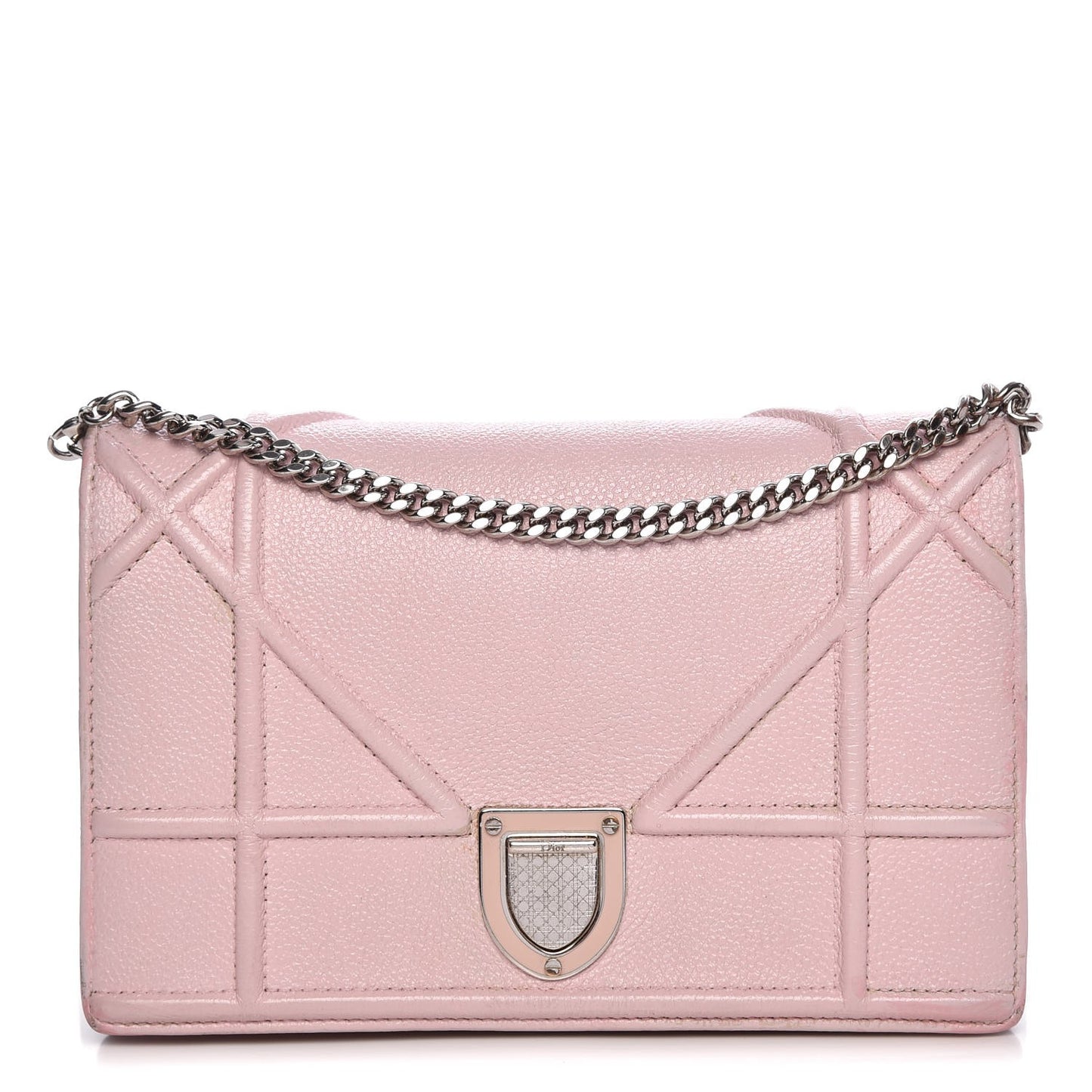 Grained Calfskin Diorama Wallet on Chain Pouch Rose Poudre