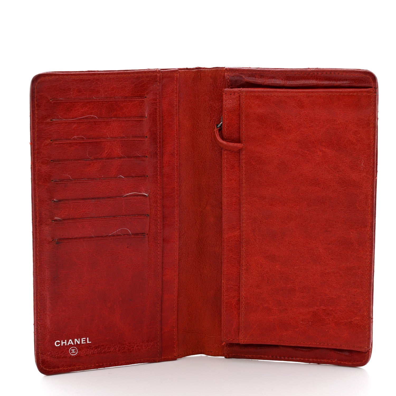 Chanel Crinkled Calfskin Quilted Yen Wallet Red 5 of 11