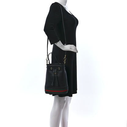Gucci Glazed Textured Calfskin Web Small Ophidia Bucket Bag Black 2 of 9