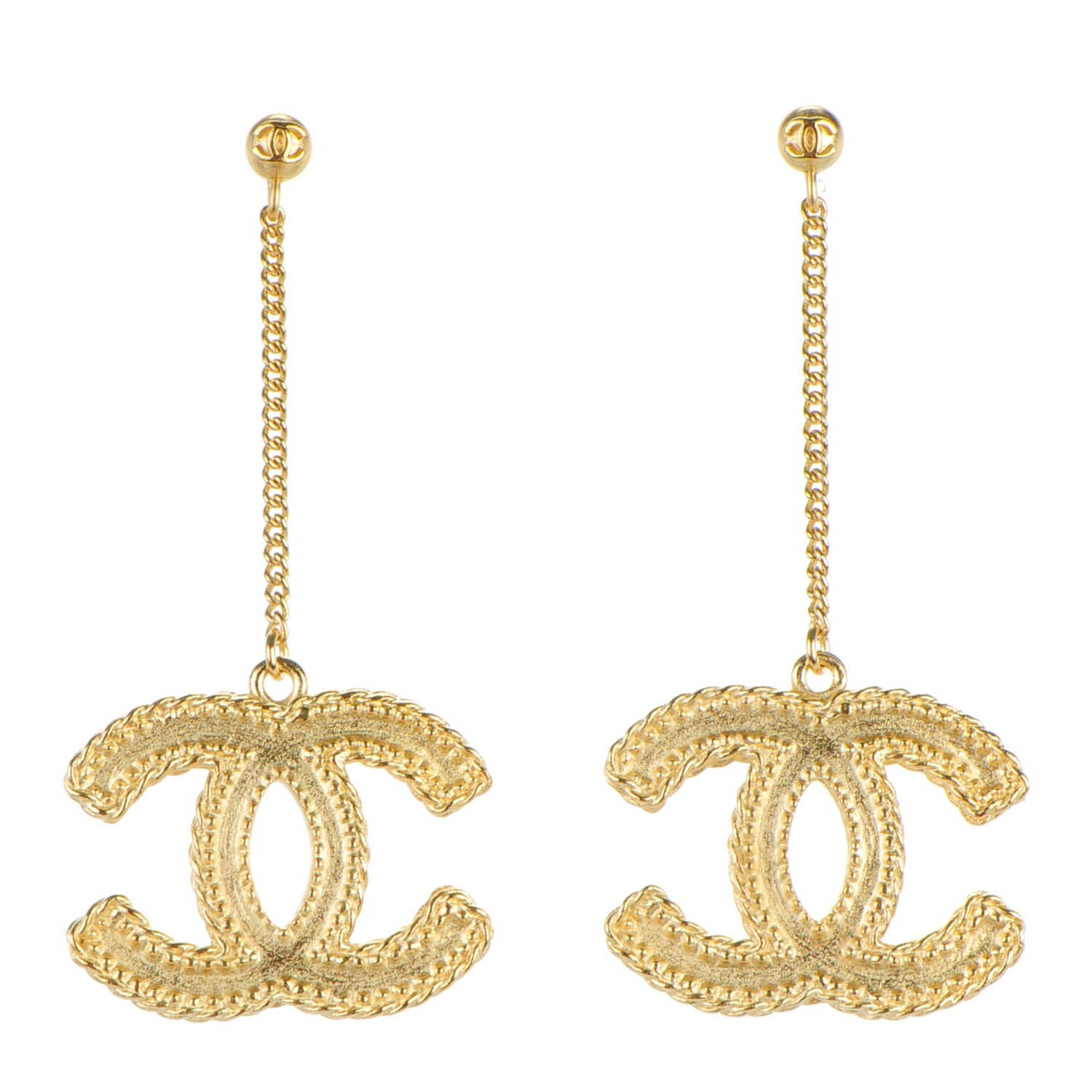 Chanel CC Drop Earrings Matte Gold 1 of 5