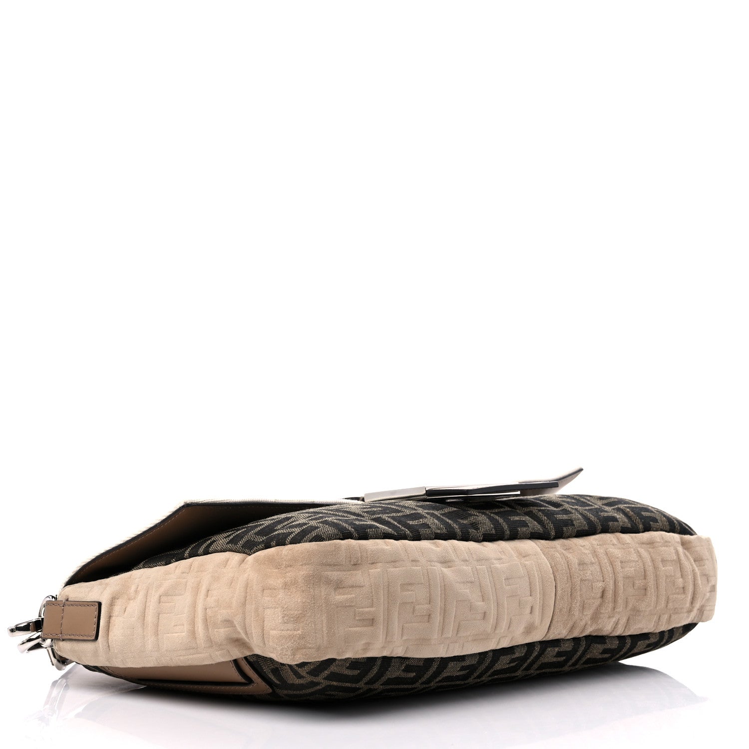 Fendi Fabric Jacquard Canvas Vitello Grace Pequin FF 1974 Large Convertible Baguette Tobacco Moro Grezzo Sand 4 of 9