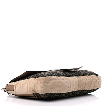 Fendi Fabric Jacquard Canvas Vitello Grace Pequin FF 1974 Large Convertible Baguette Tobacco Moro Grezzo Sand 4 of 9