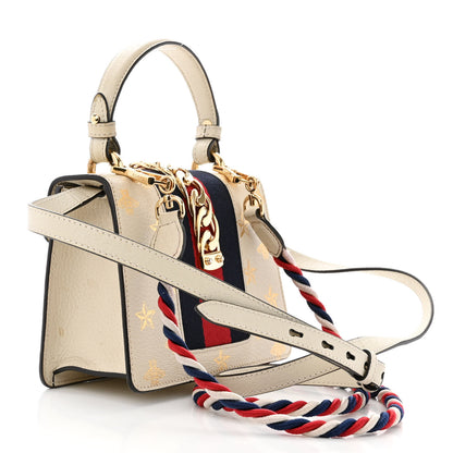Gucci Textured Calfskin Bee Star Print Mini Sylvie Top Handle Bag Mystic White 3 of 17