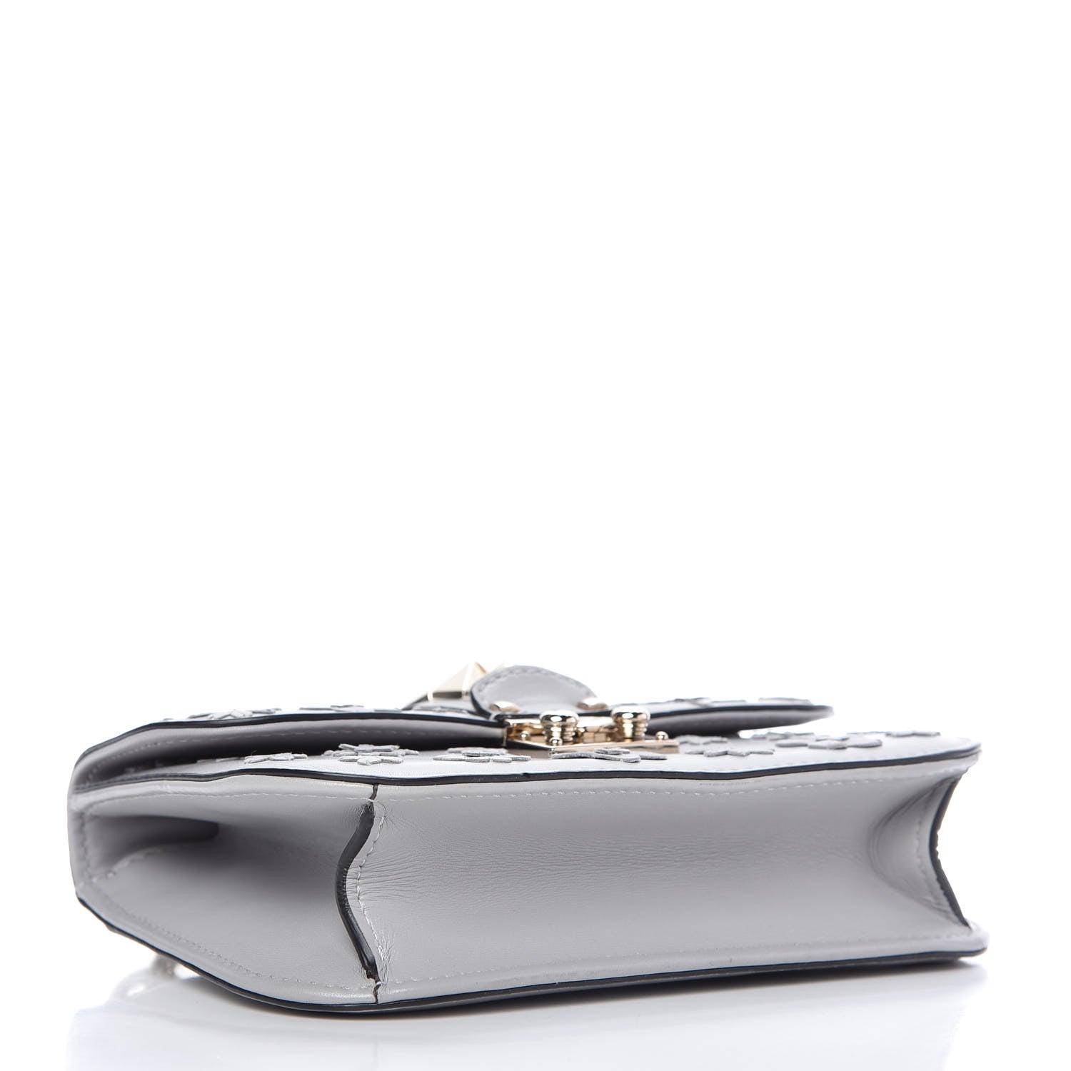 Valentino Garavani Vitello Flower Embellished Small Glam Lock Rockstud Flap Pastel Grey 4 of 9
