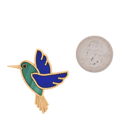 Van Cleef & Arpels 18K Yellow Gold Lapis Lazuli Malachite Black Onyx Humming Bird Brooch Pin 2 of 4