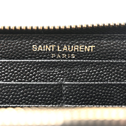 Saint Laurent Grain De Poudre Matelasse Chevron Monogram Zip Around Wallet Black 5 of 9