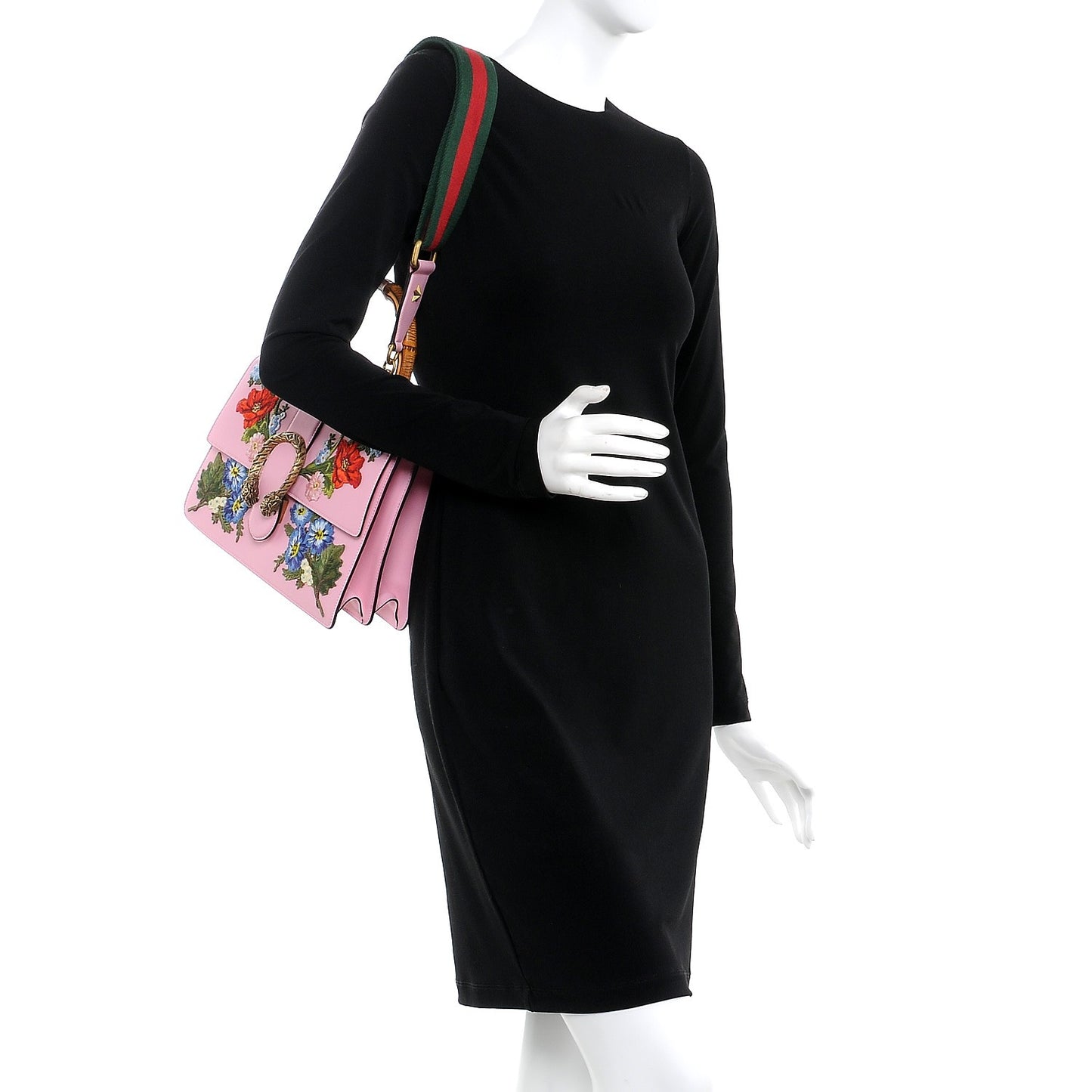 Calfskin Bamboo Web Embroidered Medium Dionysus Top Handle Bag Pink