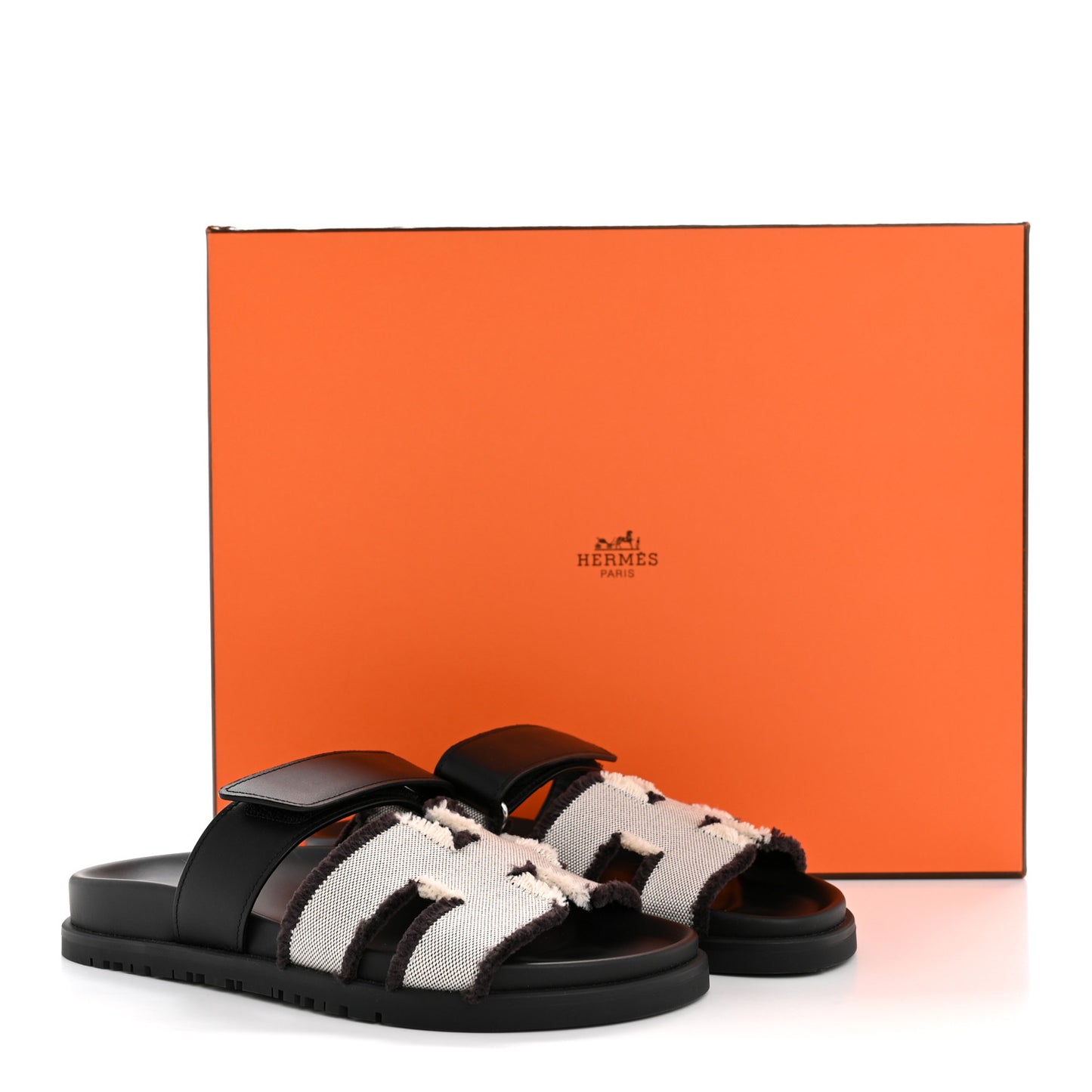 Techno Fringed H Canvas Caflskin Womens Chypre Sandals 36.5 Prunoir Black