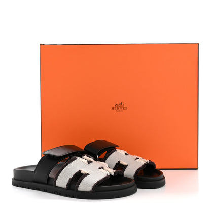 Hermes Techno Fringed H Canvas Caflskin Womens Chypre Sandals 36.5 Prunoir Black 10 of 10