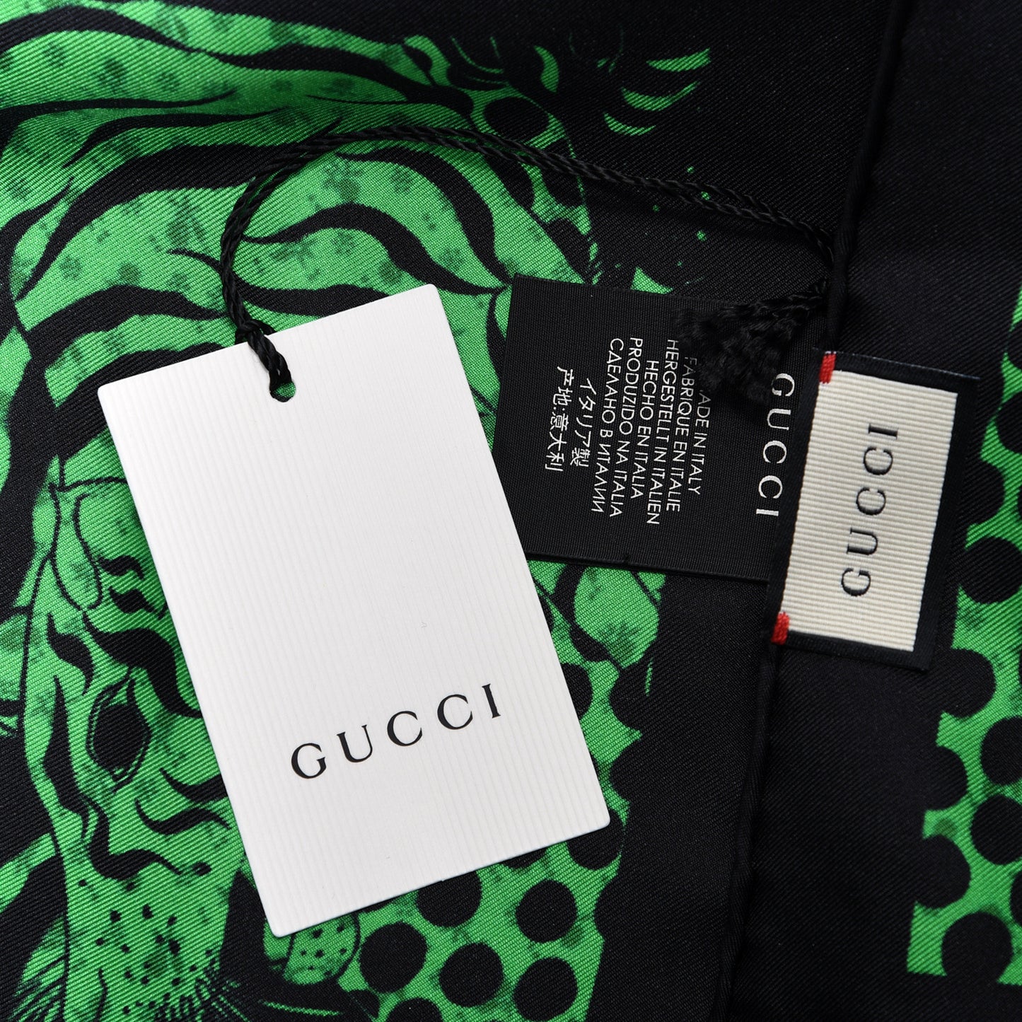 Silk Tiger Print Square Scarf Green Black