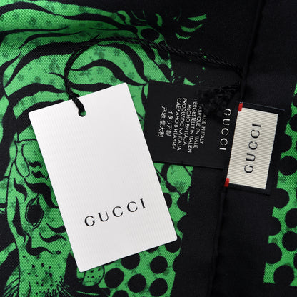 Gucci Silk Tiger Print Square Scarf Green Black 5 of 5
