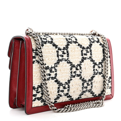 Gucci Tweed GG Monogram Small Dionysus Shoulder Bag White Black Romantic Cherry 3 of 10