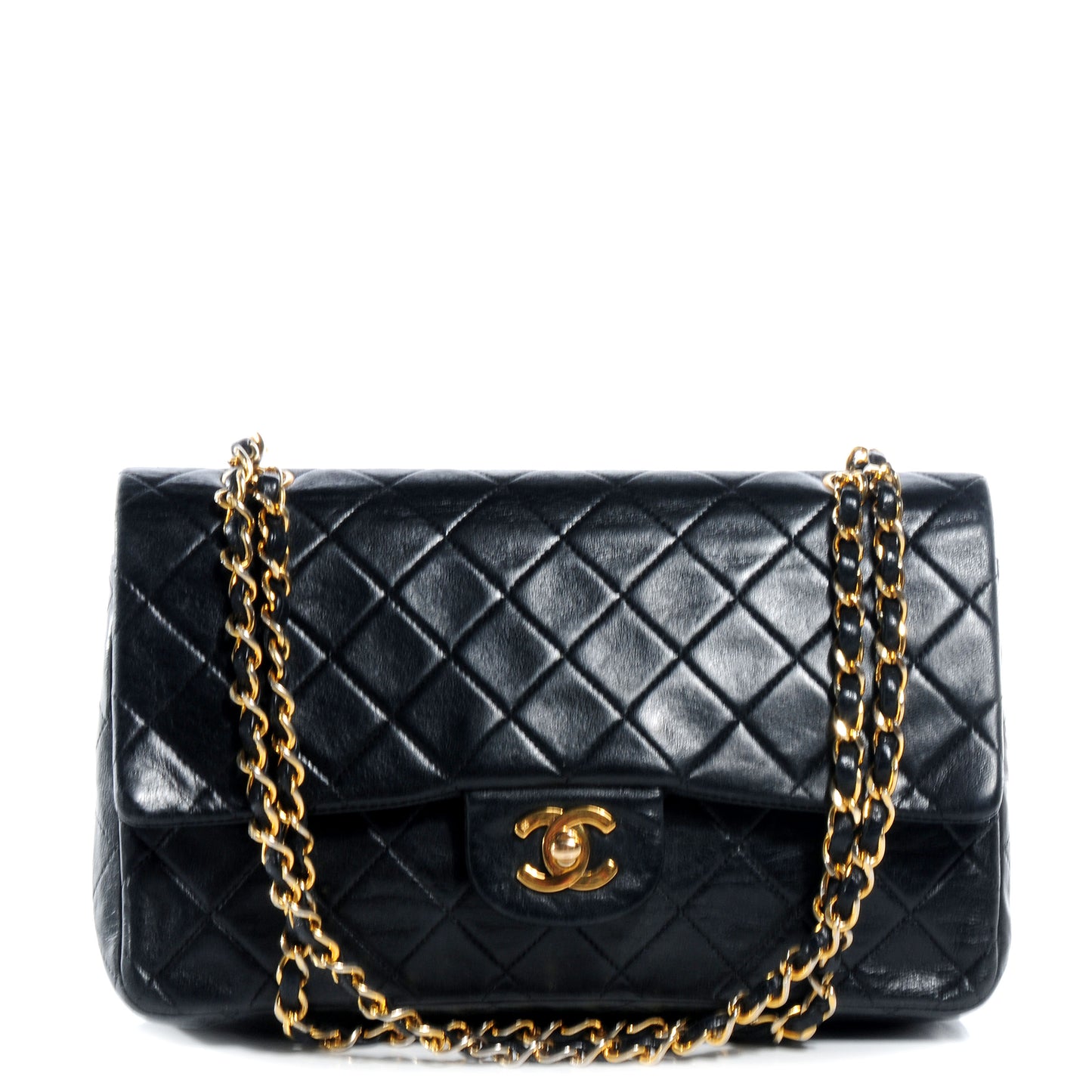 Lambskin Medium Double Flap Black