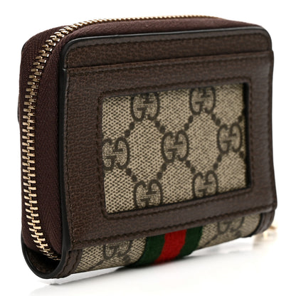Gucci GG Supreme Monogram Textured Dollar Calfskin Web Ophidia Zip Around Card Case Wallet Beige Ebony New Acero 3 of 8