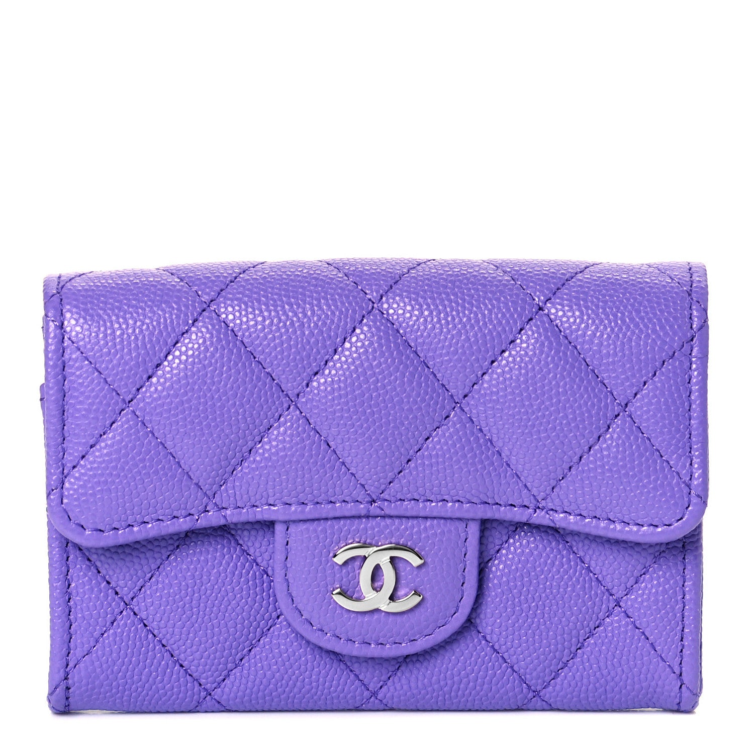 Chanel Caviar Quilted Flap Card Holder Wallet Purple 1 of 9
