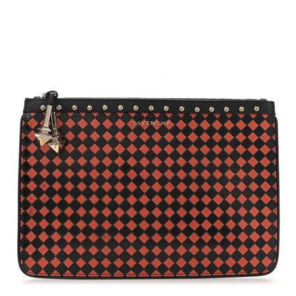 Givenchy Lambskin Checkered Medium Embossed Zip Pouch Black Orange 1 of 8