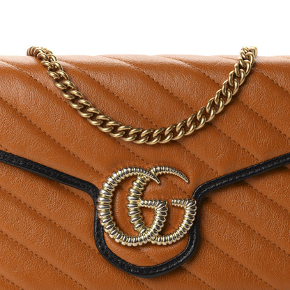 Gucci Vintage Effect Calfskin Matelasse Diagonal Torchon GG Marmont Chain Wallet Cognac 10 of 10