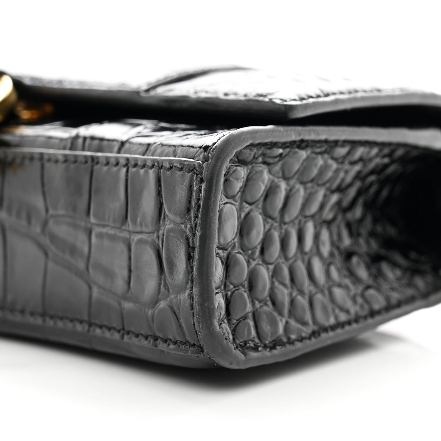 Balenciaga Shiny Calfskin Crocodile Embossed Hourglass Chain Bag Black 9 of 10