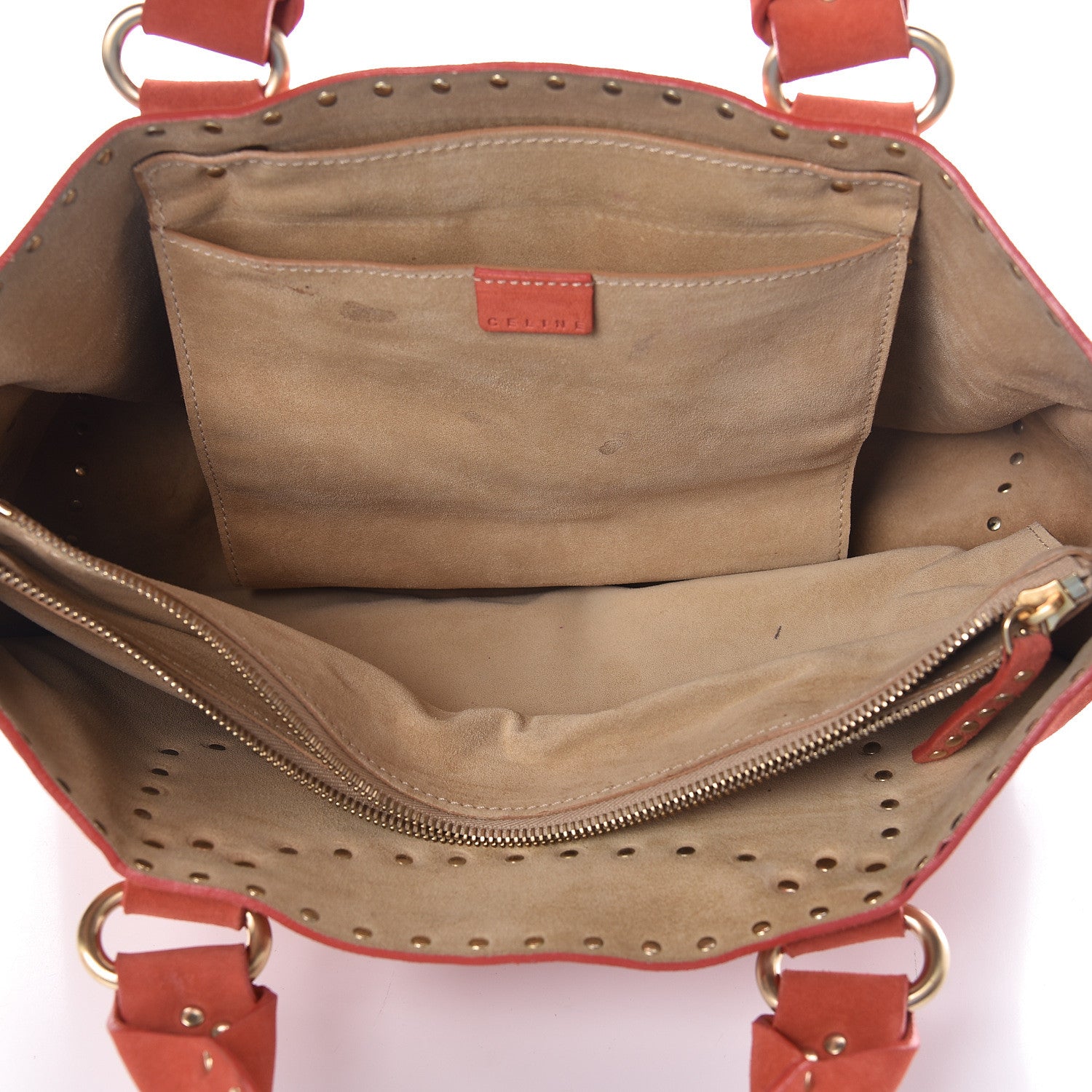 Celine Suede Studded Boogie Satchel Red 5 of 12