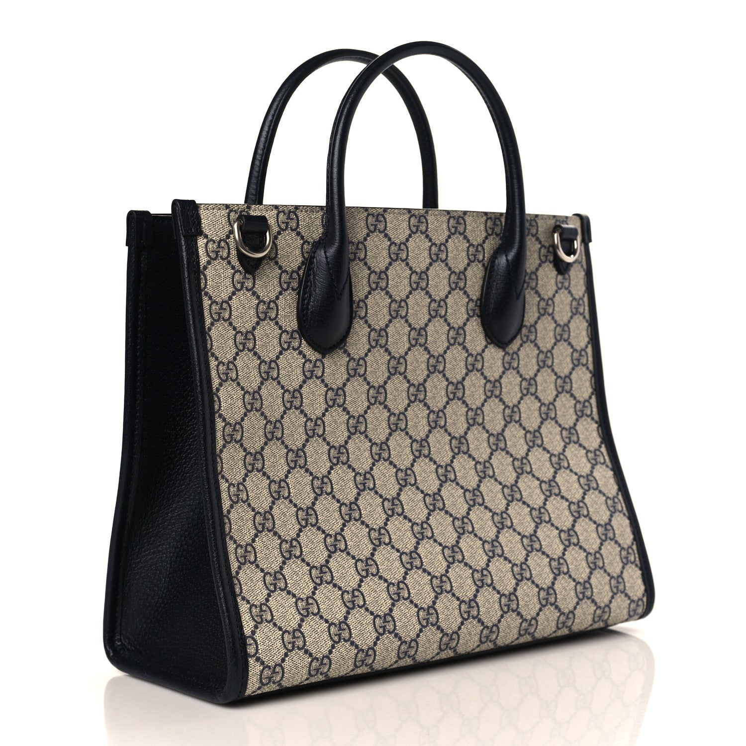 Gucci GG Supreme Monogram Textured Dollar Calfskin Small Retro Interlocking G Tote Bag Beige Blue 3 of 9