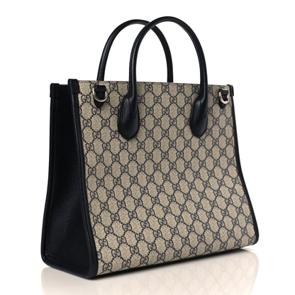 Gucci GG Supreme Monogram Textured Dollar Calfskin Small Retro Interlocking G Tote Bag Beige Blue 3 of 9