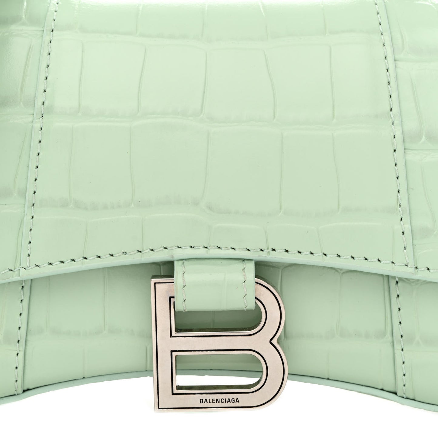 Shiny Calfskin Crocodile Embossed Hourglass Top Handle Bag XS Light Green