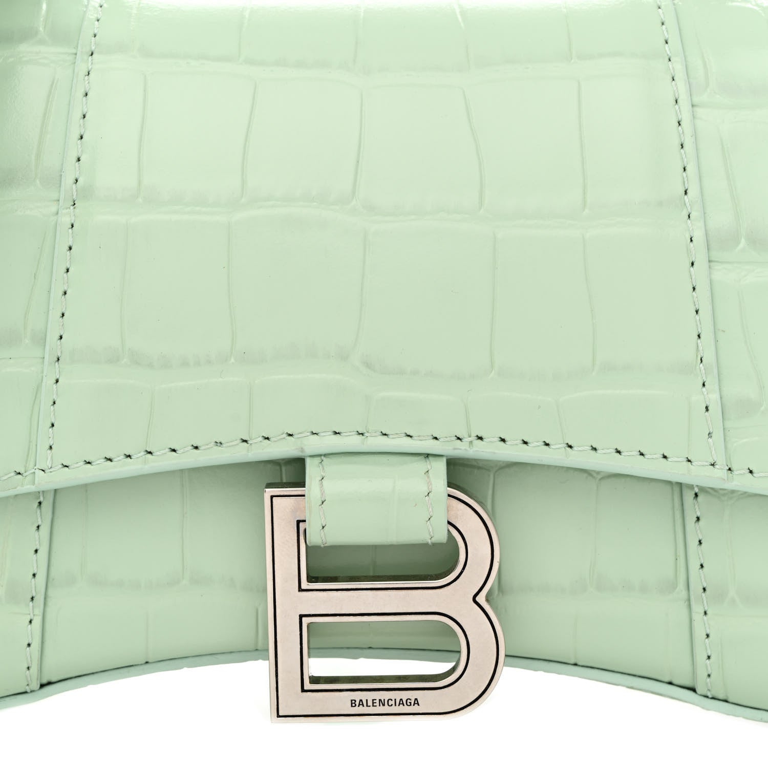 Balenciaga Shiny Calfskin Crocodile Embossed Hourglass Top Handle Bag XS Light Green 9 of 11