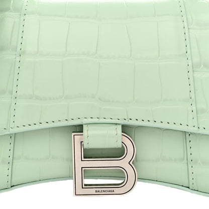 Balenciaga Shiny Calfskin Crocodile Embossed Hourglass Top Handle Bag XS Light Green 9 of 11