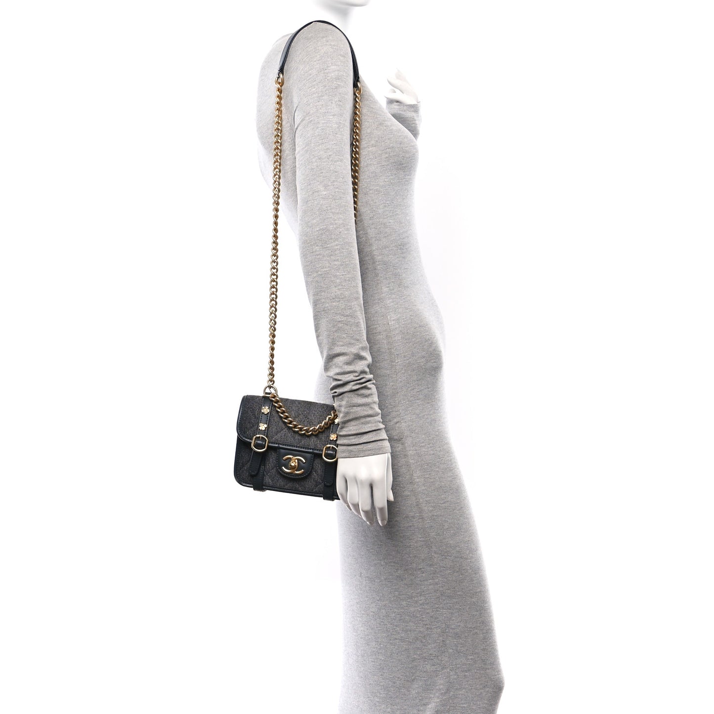 Denim Quilted Mini Flap Grey