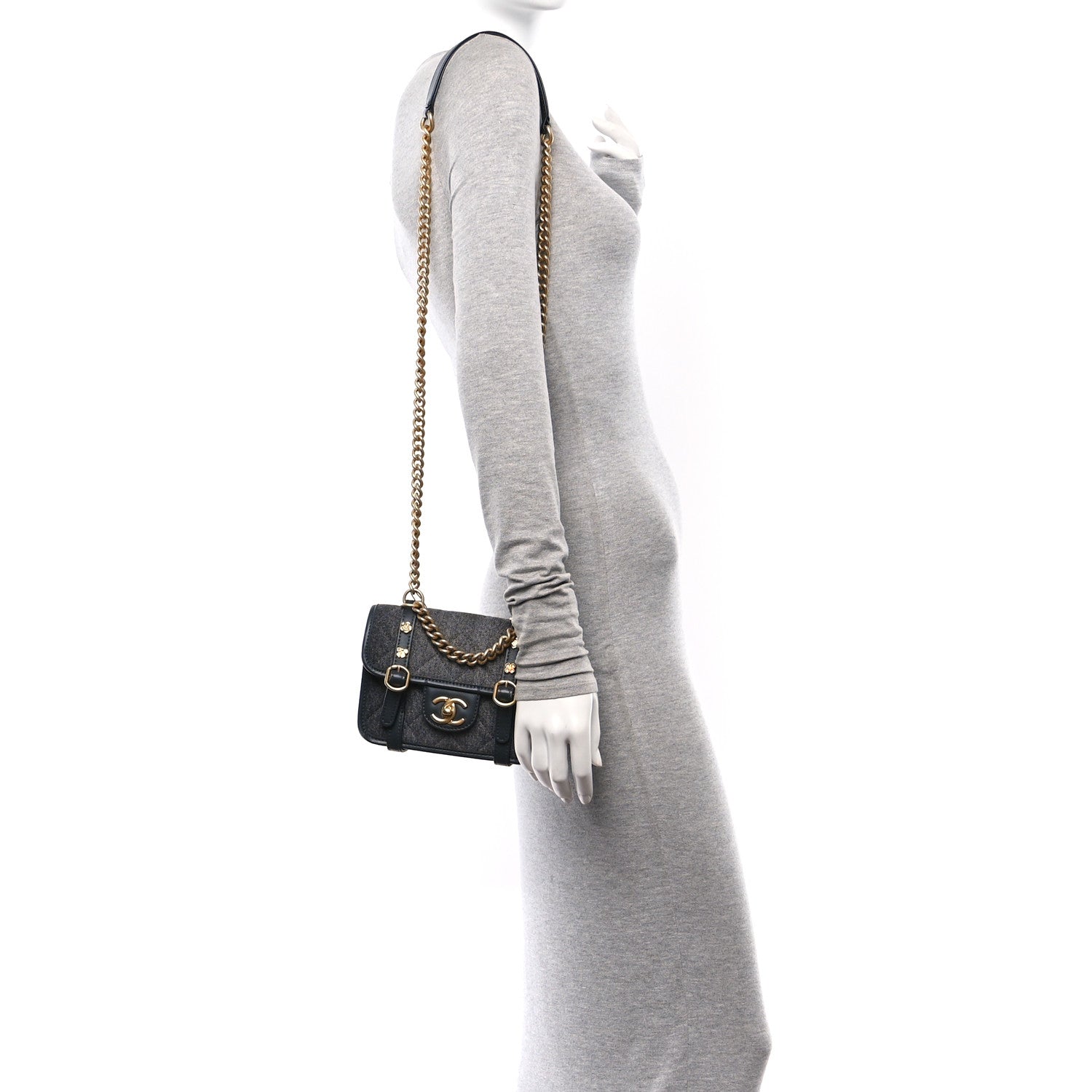 Chanel Denim Quilted Mini Flap Grey 2 of 10