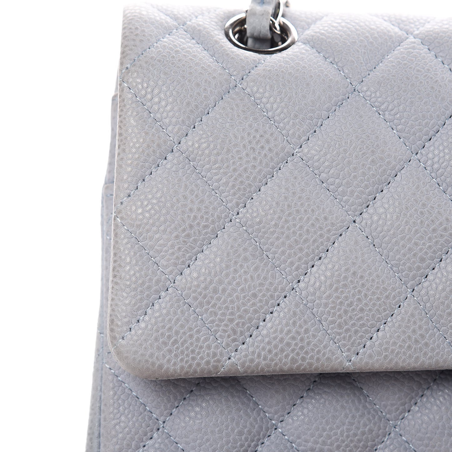 Iridescent Caviar Quilted Medium Double Flap Light Grey
