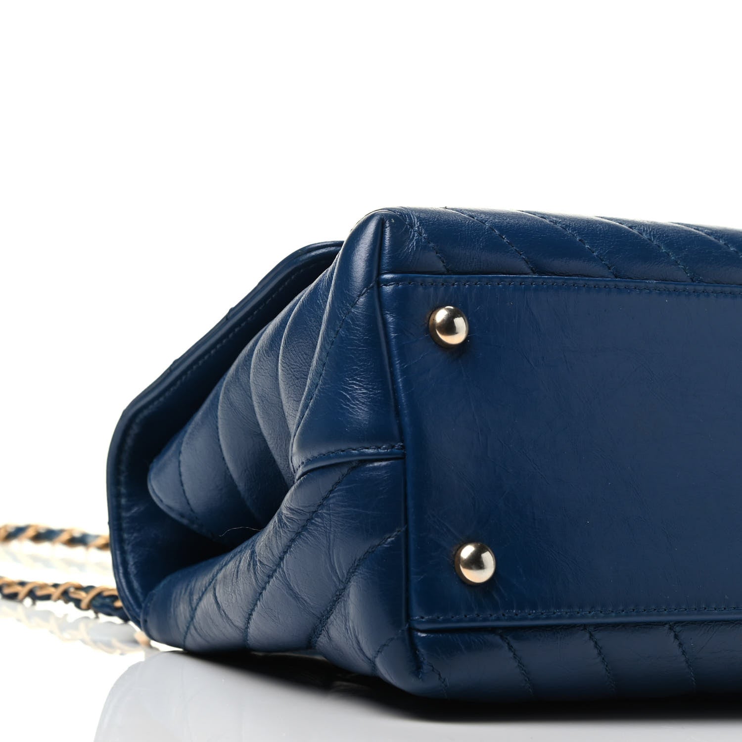 Chanel Calfskin Chevron Quilted Small Coco Handle Flap Blue 9 of 10