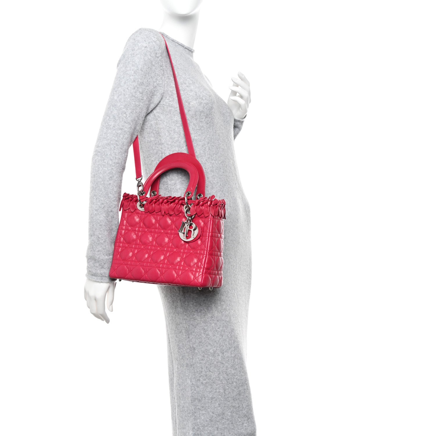 Christian Dior Lambskin Cannage Bow Medium Lady Dior Fuchsia 2 of 10