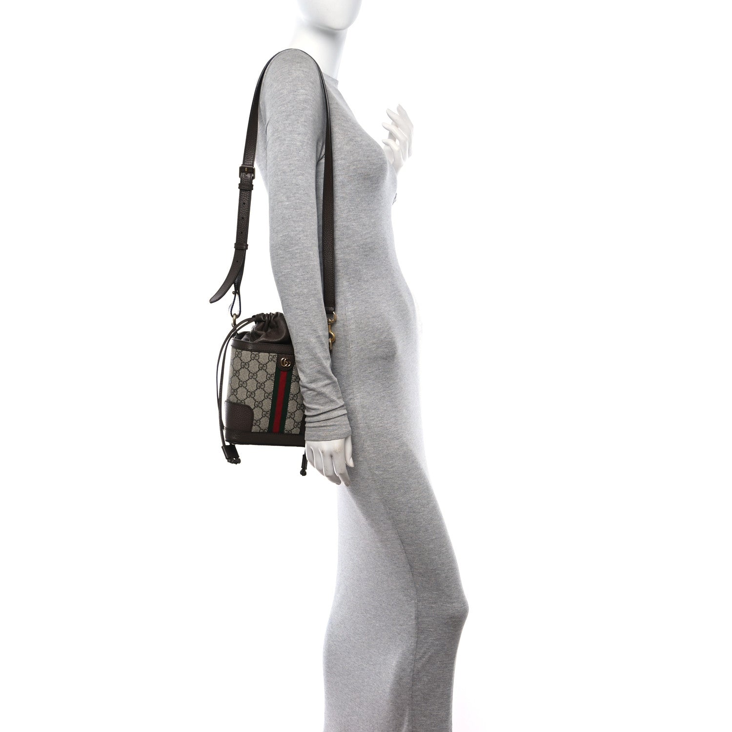Gucci GG Supreme Monogram Ophidia Small Bucket Crossbody Bag Beige Ebony 3 of 11