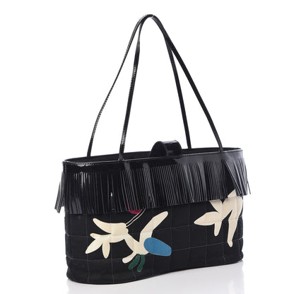 Chanel Canvas Patent Fringe Tote Black 3 of 11