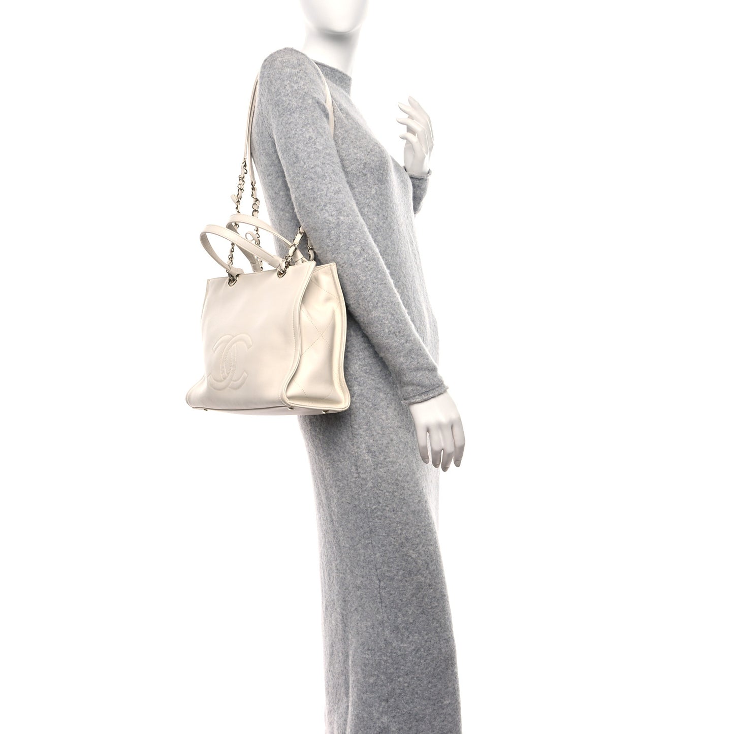 Calfskin CC Zipped Shopping Tote White