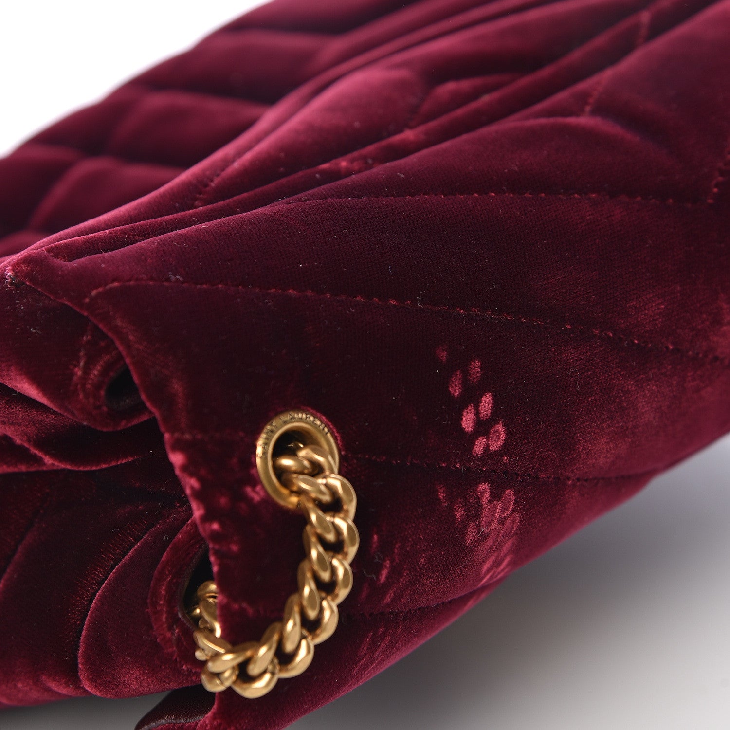 Saint Laurent Velvet Y Quilted Monogram Small Loulou Chain Satchel Burgundy 15 of 15