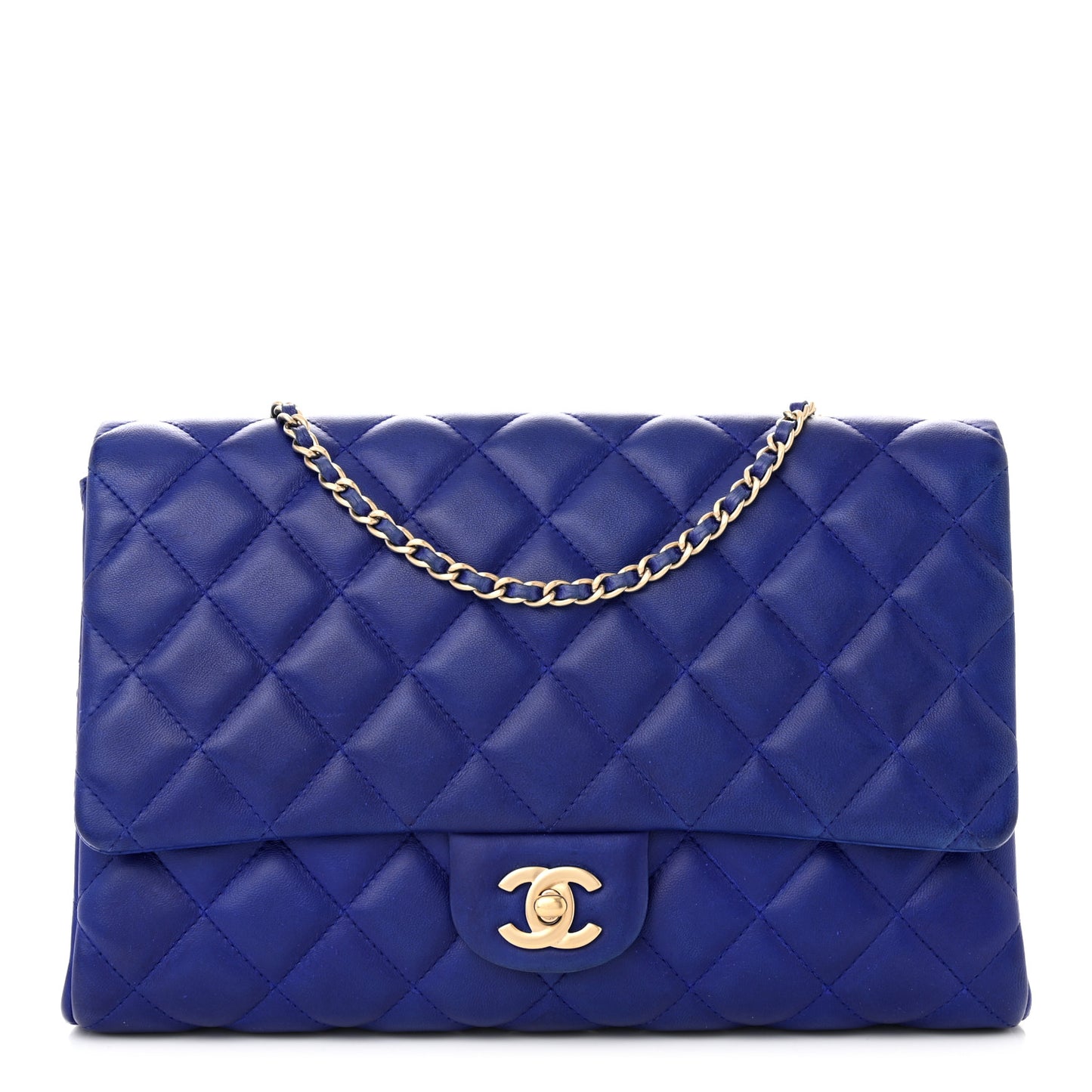 Lambskin Quilted Clutch with Chain Flap Blue