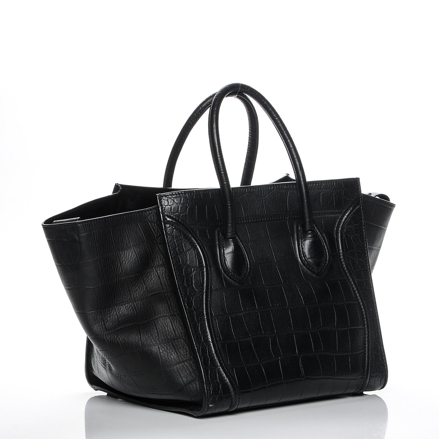 Crocodile Embossed Calfskin Medium Phantom Luggage Black
