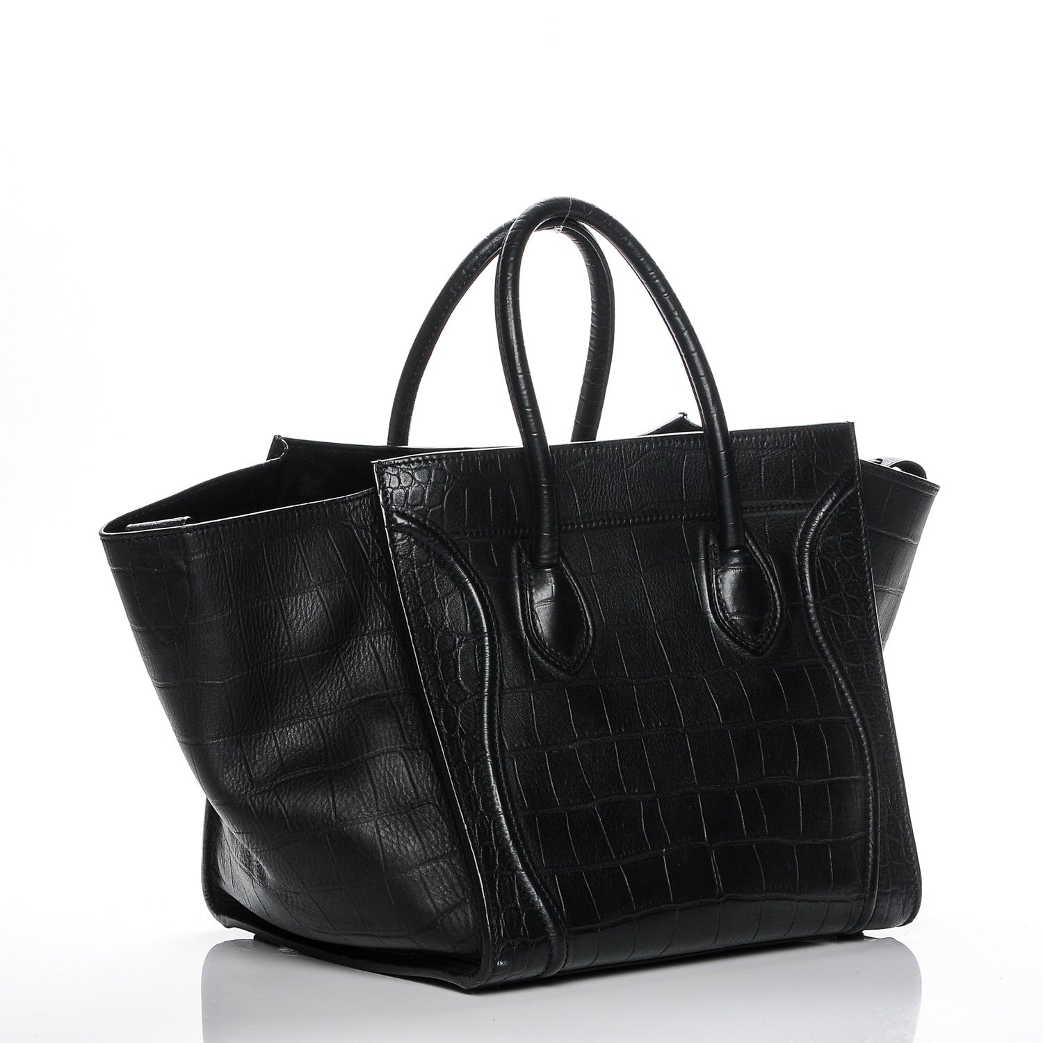 Celine Crocodile Embossed Calfskin Medium Phantom Luggage Black 3 of 10