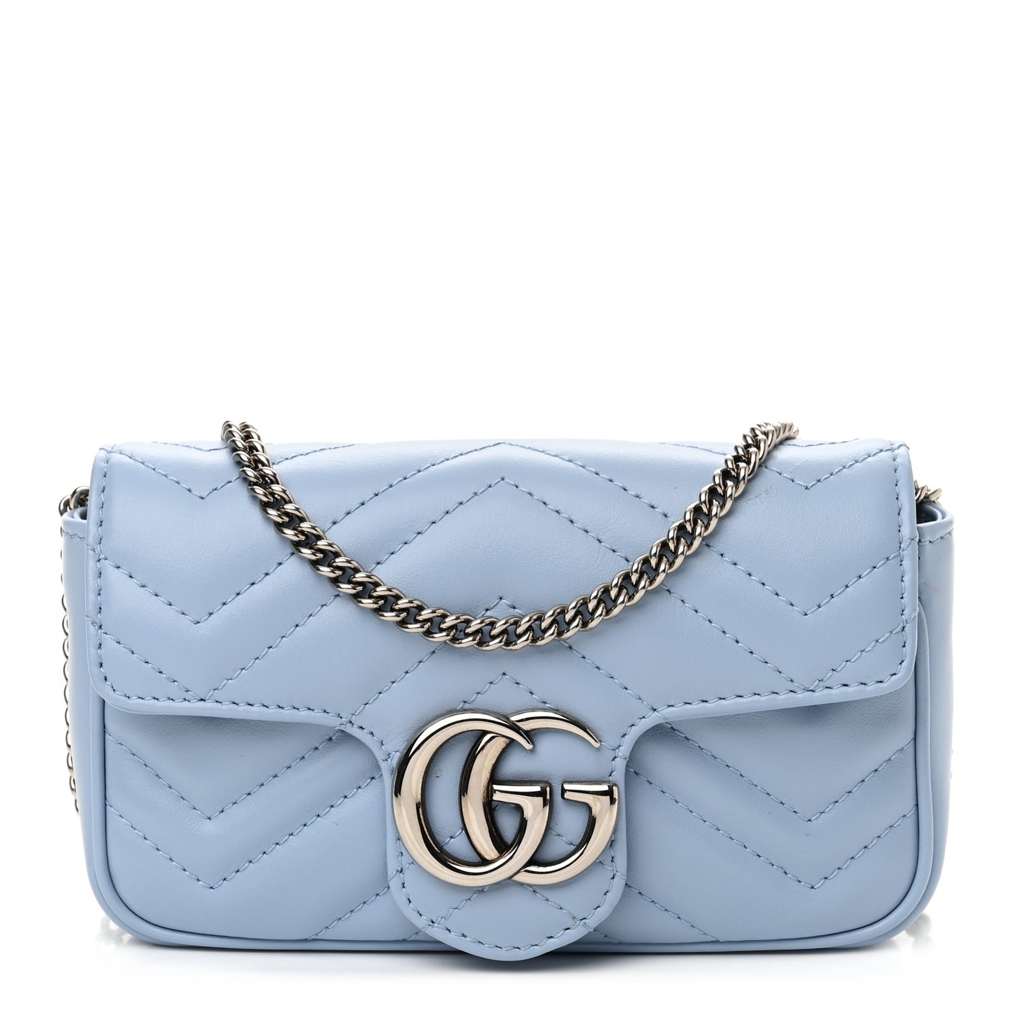 Calfskin Matelasse Super Mini GG Marmont Shoulder Bag Porcelain Light Blue