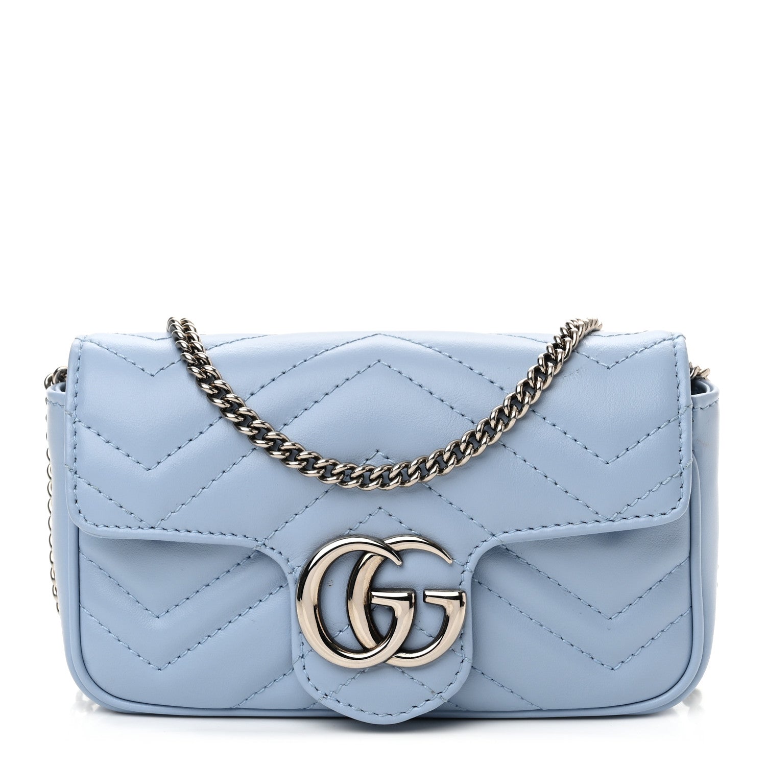 Gucci Calfskin Matelasse Super Mini GG Marmont Shoulder Bag Porcelain Light Blue 1 of 11