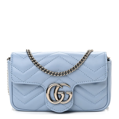 Gucci Calfskin Matelasse Super Mini GG Marmont Shoulder Bag Porcelain Light Blue 1 of 11