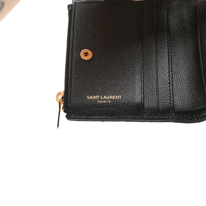Saint Laurent Grain De Poudre Matelasse Chevron Monogram Zipped Card Case Black 6 of 6