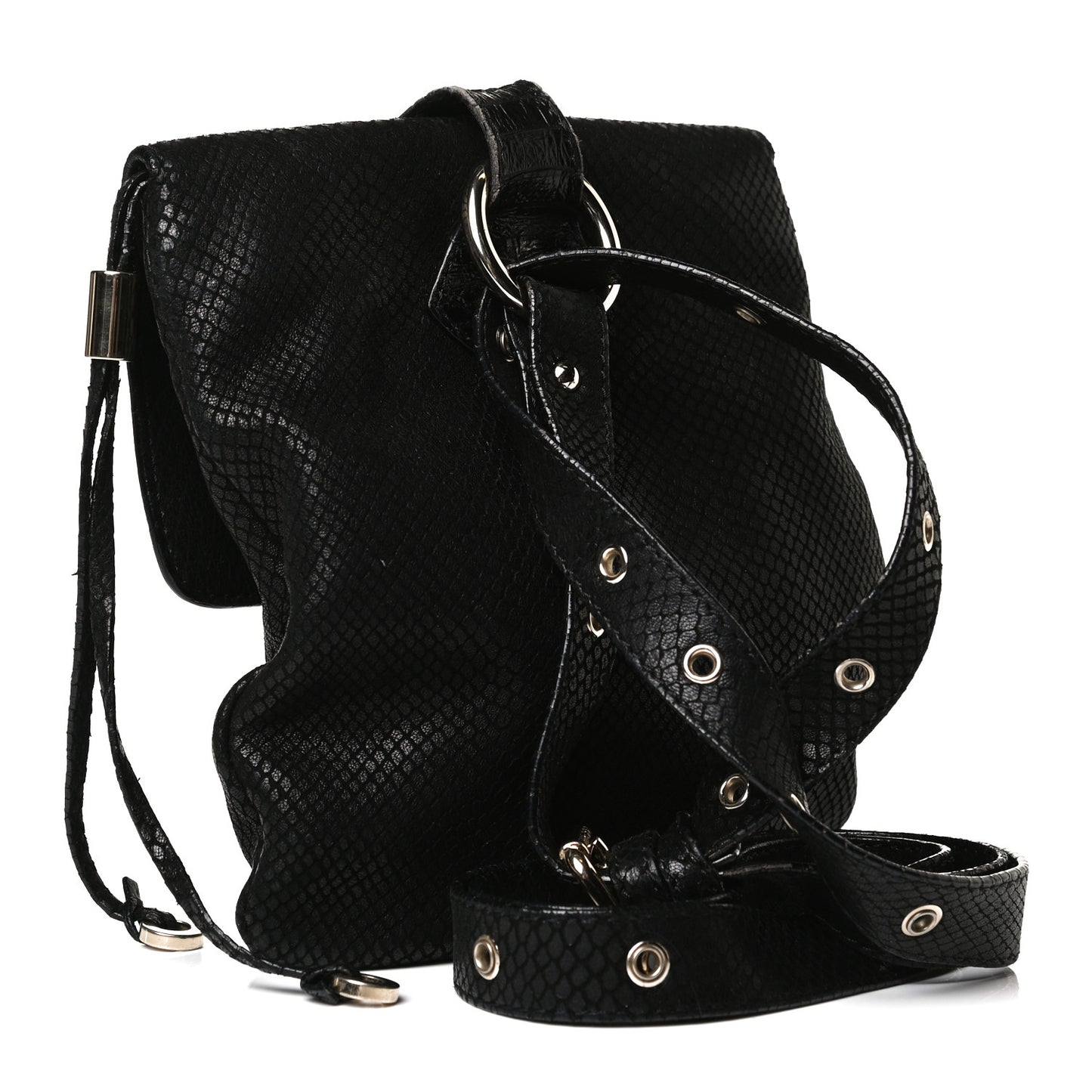 Snakeskin Embossed Calfskin Crossbody Black