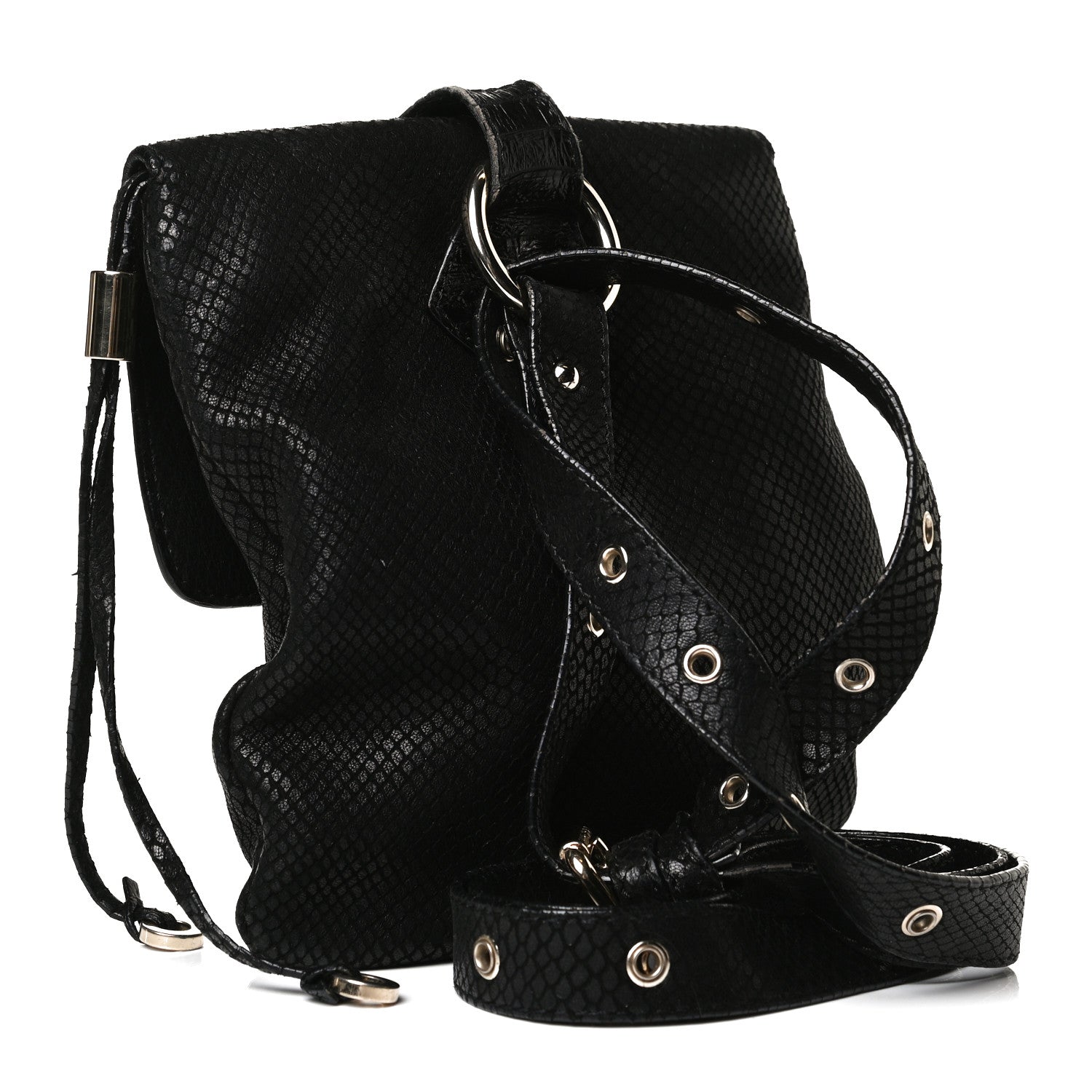 Jimmy Choo Snakeskin Embossed Calfskin Crossbody Black 3 of 15